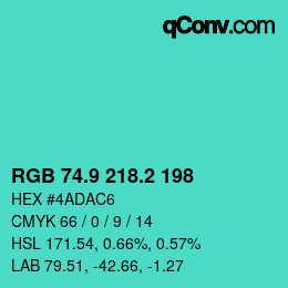 カラーコード: RGB 74.9 218.2 198 | qconv.com