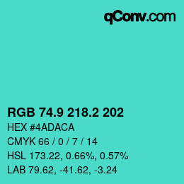 カラーコード: RGB 74.9 218.2 202 | qconv.com