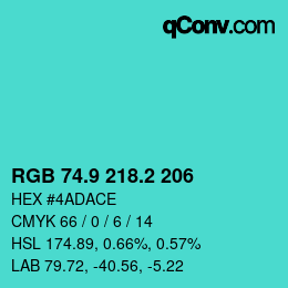 カラーコード: RGB 74.9 218.2 206 | qconv.com