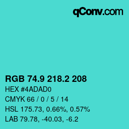 カラーコード: RGB 74.9 218.2 208 | qconv.com