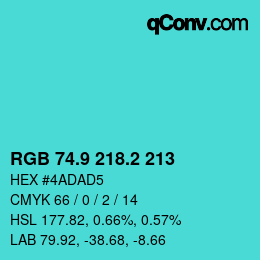 カラーコード: RGB 74.9 218.2 213 | qconv.com