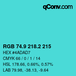 カラーコード: RGB 74.9 218.2 215 | qconv.com