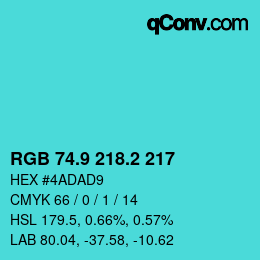 Color code: RGB 74.9 218.2 217 | qconv.com