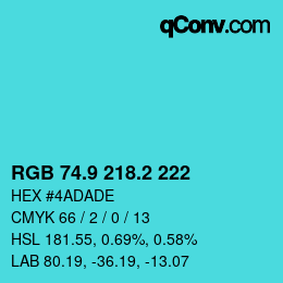 Color code: RGB 74.9 218.2 222 | qconv.com