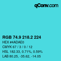 カラーコード: RGB 74.9 218.2 224 | qconv.com