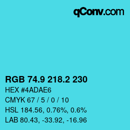 カラーコード: RGB 74.9 218.2 230 | qconv.com