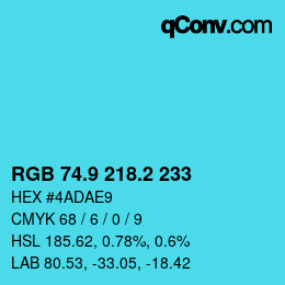カラーコード: RGB 74.9 218.2 233 | qconv.com