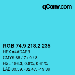 カラーコード: RGB 74.9 218.2 235 | qconv.com