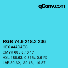 カラーコード: RGB 74.9 218.2 236 | qconv.com