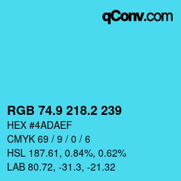 カラーコード: RGB 74.9 218.2 239 | qconv.com