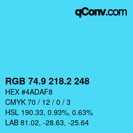 カラーコード: RGB 74.9 218.2 248 | qconv.com