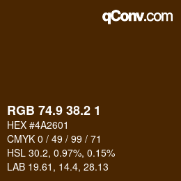 Color code: RGB 74.9 38.2 1 | qconv.com
