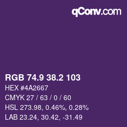 Color code: RGB 74.9 38.2 103 | qconv.com