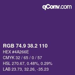 カラーコード: RGB 74.9 38.2 110 | qconv.com