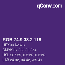 カラーコード: RGB 74.9 38.2 118 | qconv.com