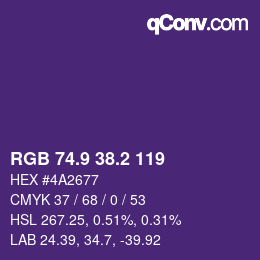 カラーコード: RGB 74.9 38.2 119 | qconv.com