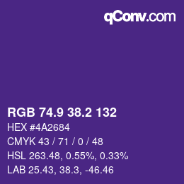 カラーコード: RGB 74.9 38.2 132 | qconv.com