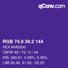 カラーコード: RGB 74.9 38.2 144 | qconv.com