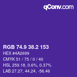 カラーコード: RGB 74.9 38.2 153 | qconv.com