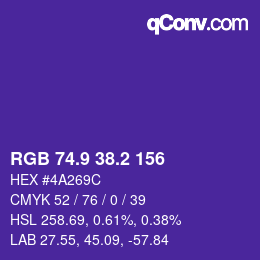 カラーコード: RGB 74.9 38.2 156 | qconv.com