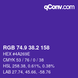 カラーコード: RGB 74.9 38.2 158 | qconv.com