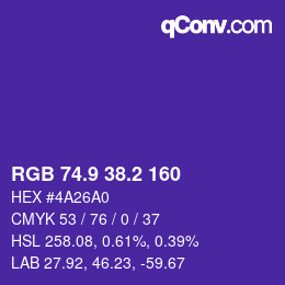 カラーコード: RGB 74.9 38.2 160 | qconv.com