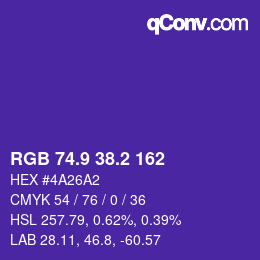 カラーコード: RGB 74.9 38.2 162 | qconv.com