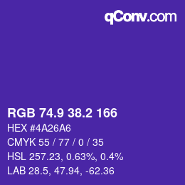 カラーコード: RGB 74.9 38.2 166 | qconv.com