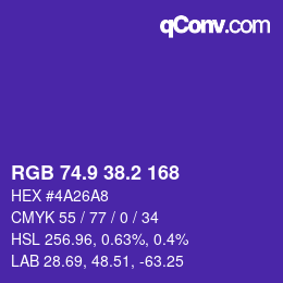カラーコード: RGB 74.9 38.2 168 | qconv.com