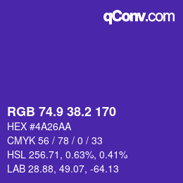 カラーコード: RGB 74.9 38.2 170 | qconv.com