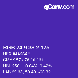 カラーコード: RGB 74.9 38.2 175 | qconv.com