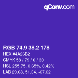 カラーコード: RGB 74.9 38.2 178 | qconv.com