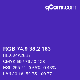 カラーコード: RGB 74.9 38.2 183 | qconv.com