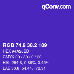 カラーコード: RGB 74.9 38.2 189 | qconv.com