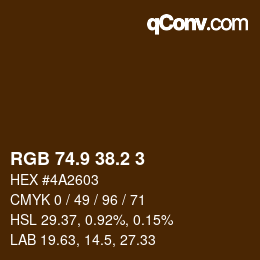 Color code: RGB 74.9 38.2 3 | qconv.com
