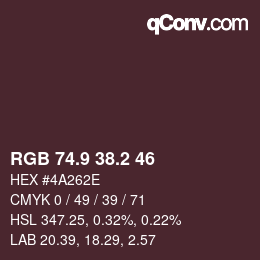 Color code: RGB 74.9 38.2 46 | qconv.com