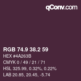 カラーコード: RGB 74.9 38.2 59 | qconv.com