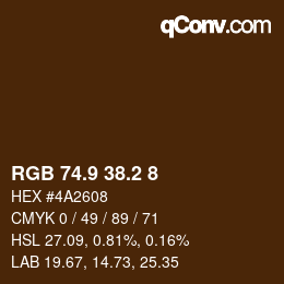 Color code: RGB 74.9 38.2 8 | qconv.com