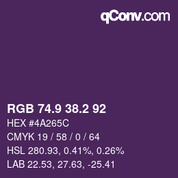 カラーコード: RGB 74.9 38.2 92 | qconv.com