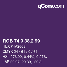 Color code: RGB 74.9 38.2 99 | qconv.com