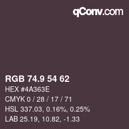 カラーコード: RGB 74.9 54 62 | qconv.com