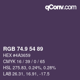 カラーコード: RGB 74.9 54 89 | qconv.com