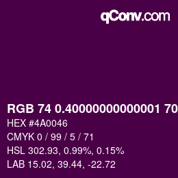 カラーコード: RGB 74 0.40000000000001 70.4 | qconv.com