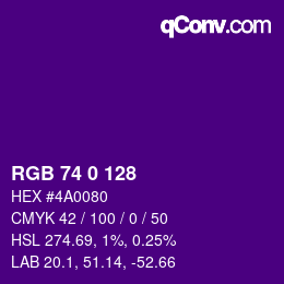 Color code: RGB 74 0 128 | qconv.com