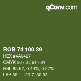 Color code: RGB 74 100 39 | qconv.com