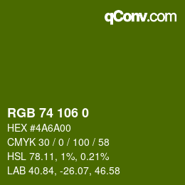 Color code: RGB 74 106 0 | qconv.com