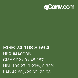 カラーコード: RGB 74 108.8 59.4 | qconv.com