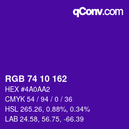 Color code: RGB 74 10 162 | qconv.com