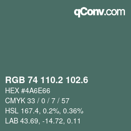カラーコード: RGB 74 110.2 102.6 | qconv.com