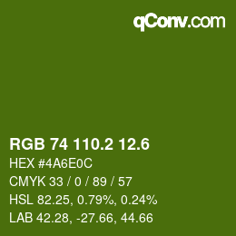 カラーコード: RGB 74 110.2 12.6 | qconv.com